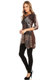 Women's Brown Patchwork V-Neck Tunic Top