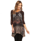 Women's Brown Patchwork V-Neck Tunic Top