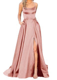 Simple Formal Prom Dress With Side Slit