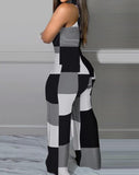 One Shoulder Checker Jumpsuit