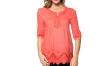 Women's Yellow Cotton Lace Cutout Embellished Blouse Top