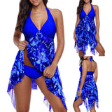Two Piece Bikini Flower Print Halter Backless Women Swimdress Briefs