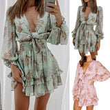 PRINTED SEXY LONG SLEEVE MINI DRESS WITH FLARE