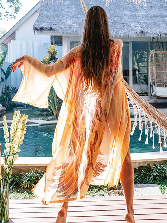 Lace Splicing See-Through Bohemian Long Cover Up